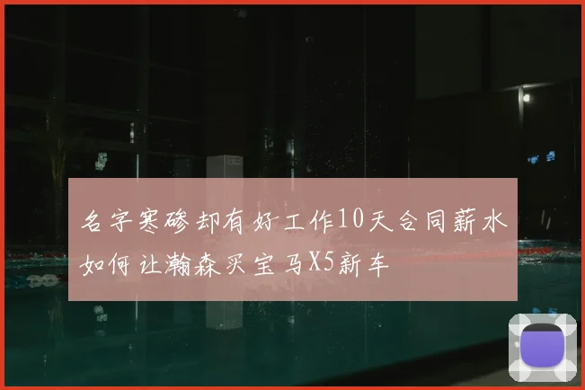 名字寒碜却有好工作10天合同薪水如何让瀚森买宝马X5新车